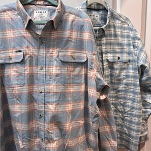 Poncho Men's Casual Plaid Button-Down Shirt - Blue and Pink